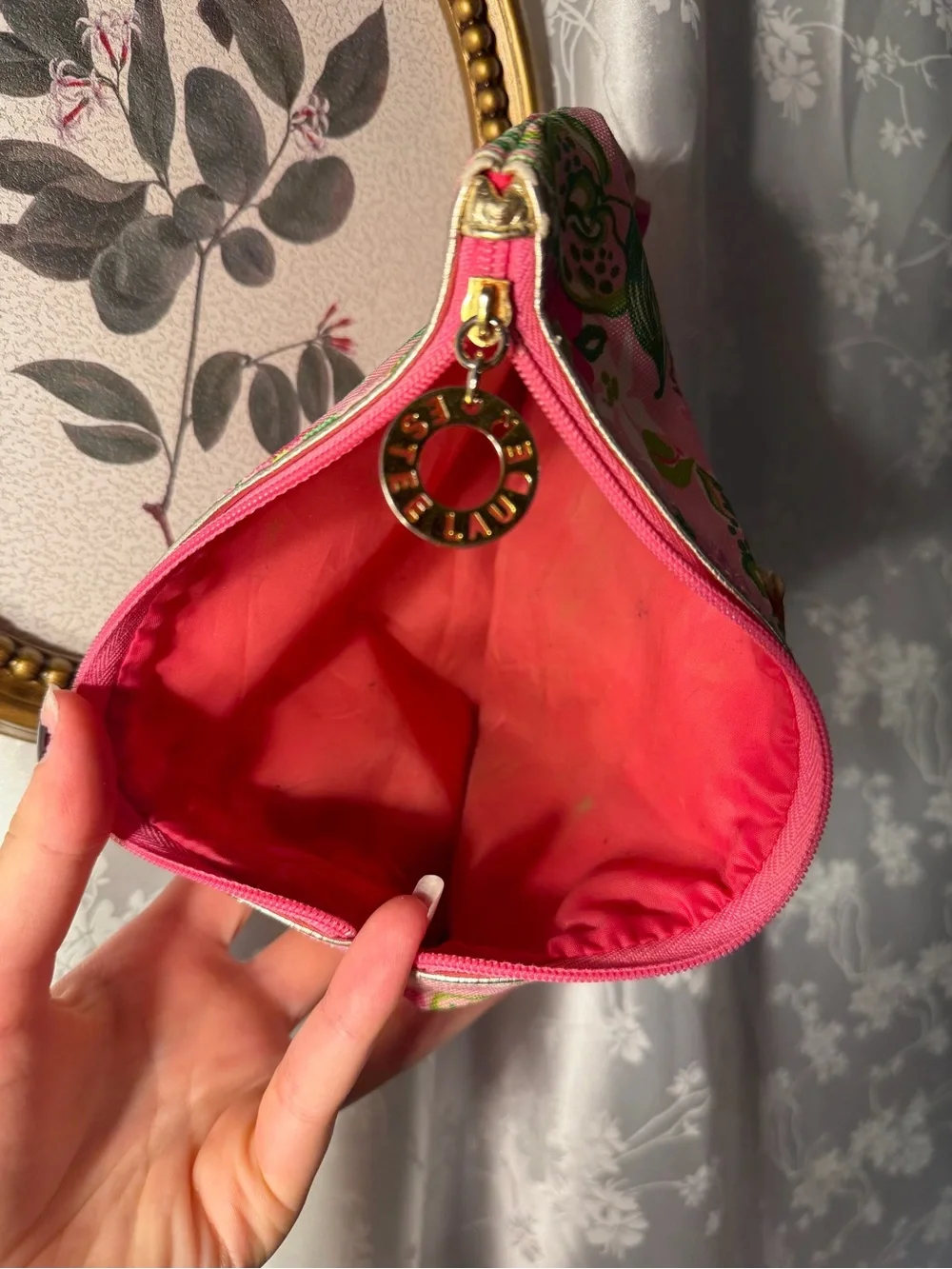 Lilly Pulitzer Pink Green Floral Cosmetic Bag